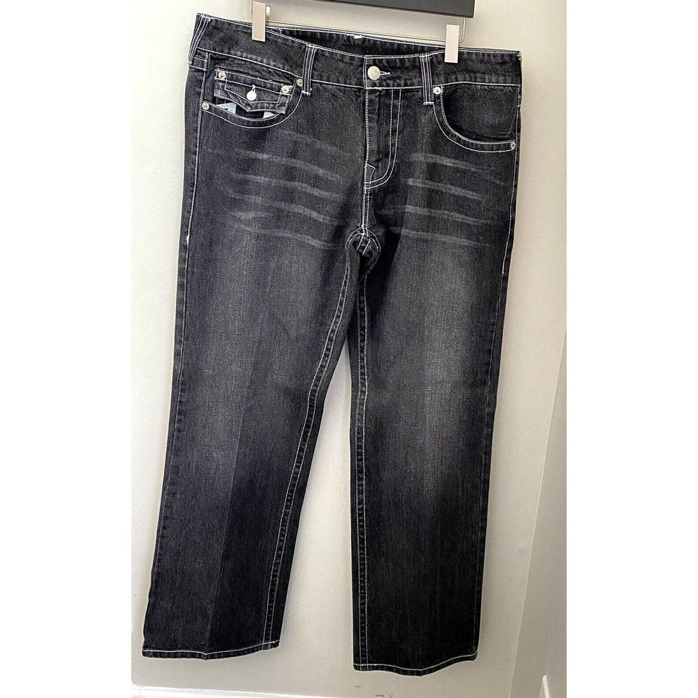 TRUE RELIGION Mens Jeans SZ 38 RICKY Black Denim 38X34 Made in USA 100 % Cotton